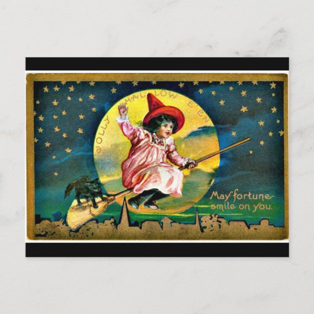 Vintage Halloween Illustration Postcard (Front)