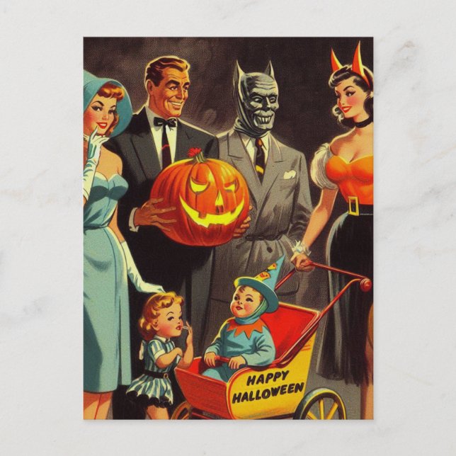 Vintage Halloween Illustration Postcard (Front)