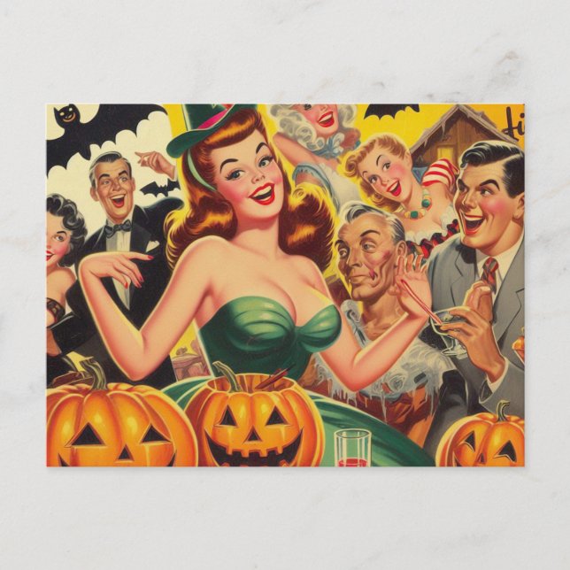 Vintage Halloween Illustration Postcard (Front)