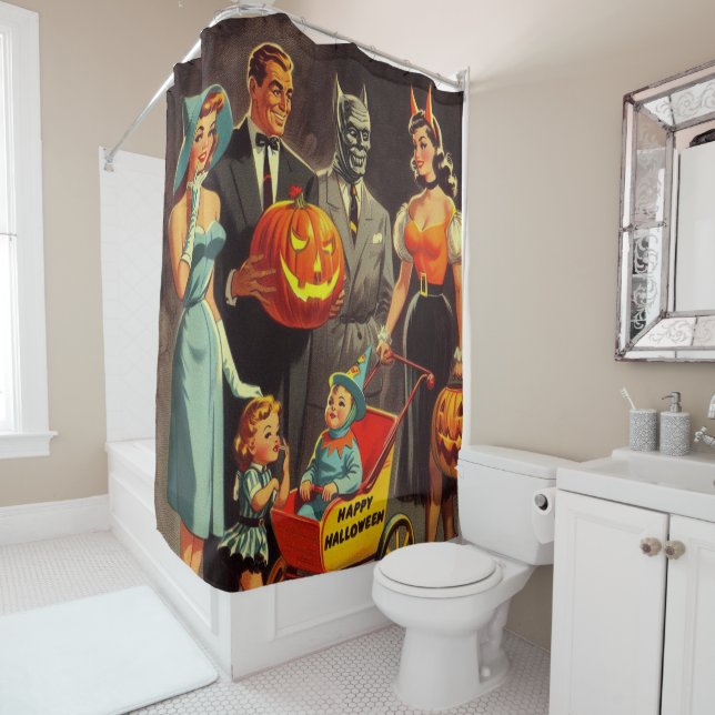 Vintage Halloween Illustration Shower Curtain (In Situ)