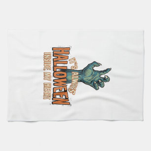 Vintage Halloween Inside My Heart Monster Hand Des Tea Towel