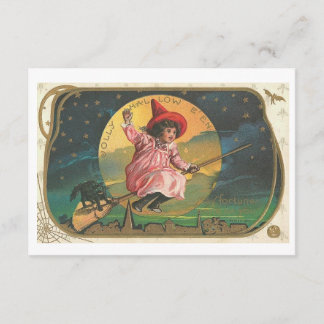 Vintage Halloween Invitations Witch On a Broom