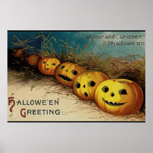 Vintage Halloween Jack O Lanterns in a Field Poster