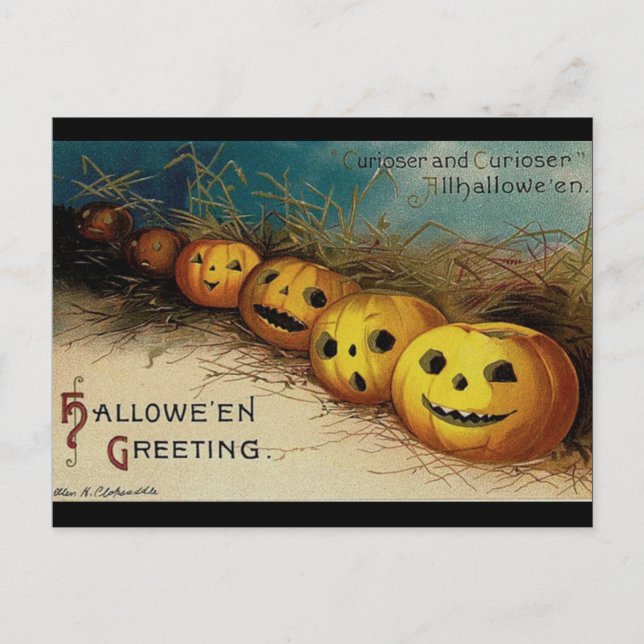 Vintage Halloween Jack O Lanterns in Field Postcard (Front)