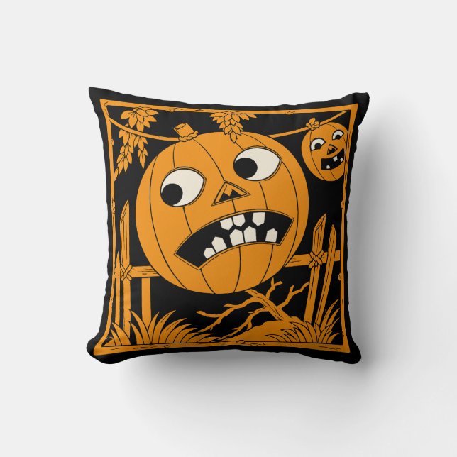 Vintage Halloween Jack O'Lantern Throw Pillow (Front)