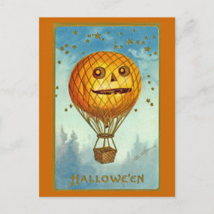 Vintage Halloween JOL Hot Air Balloon Postcard