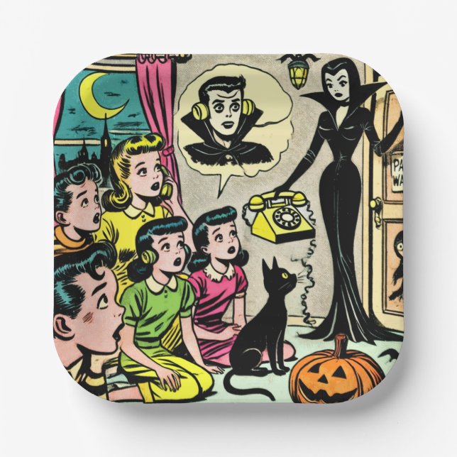Vintage Halloween Kids Comics Paper Plate (Front)