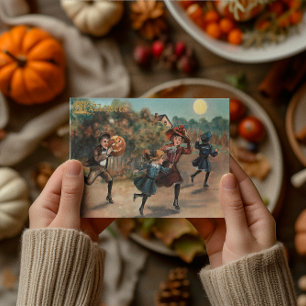 Vintage Halloween Kids Running Postcard