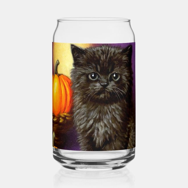 Vintage Halloween Kitten Can Glass (Front)