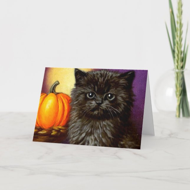 Vintage Halloween Kitten Invitation (Front)