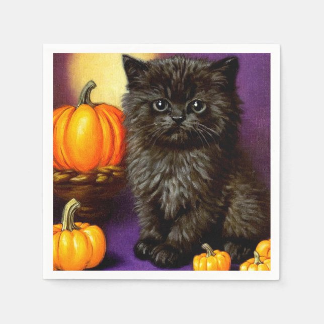 Vintage Halloween Kitten Napkin (Front)