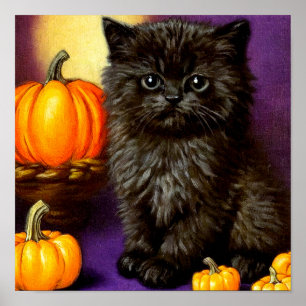 Vintage Halloween Kitten Poster