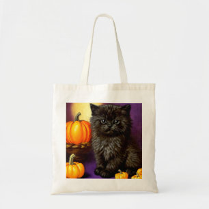 Vintage Halloween Kitten Tote Bag