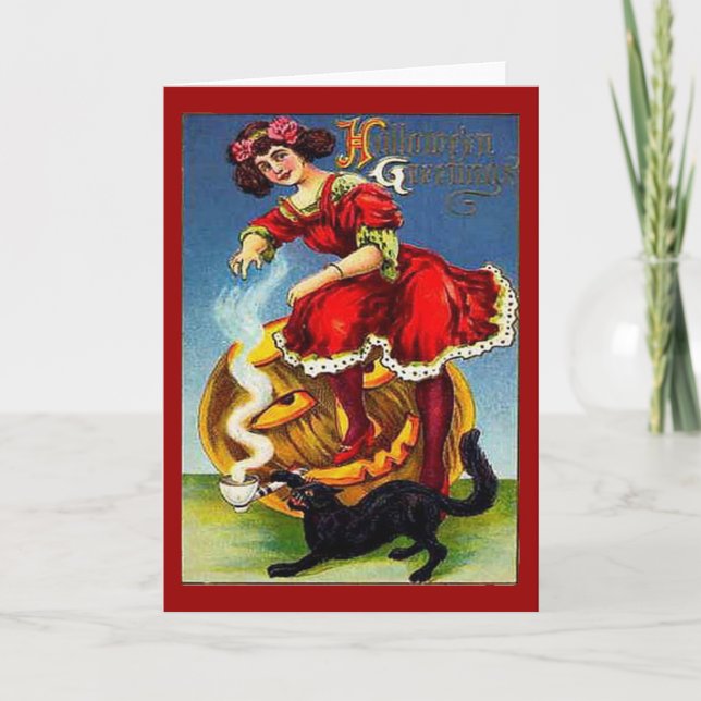 Vintage Halloween Lady in Red Card (Front)