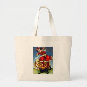 Vintage Halloween Lady in Red Large Tote Bag