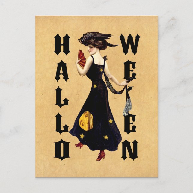 Vintage Halloween Lady Postcard (Front)
