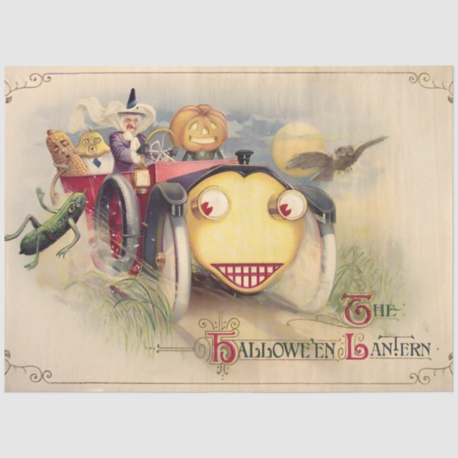 Vintage Halloween Lantern Greetings Decoupage Tissue Paper (Front)