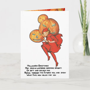 Vintage Halloween Little Boy And Pumpkins Card