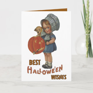 Vintage Halloween Little Girl And Puppy Card