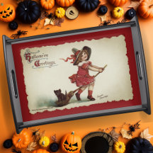 Vintage Halloween Little Girl Witch on Broom