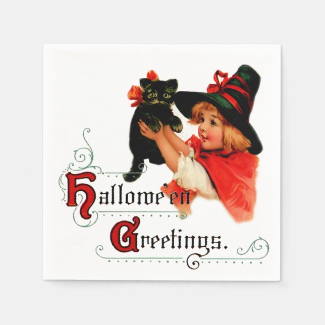 Vintage Halloween Little Witch Napkin (Front)