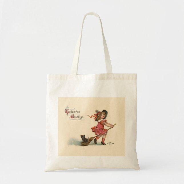 Vintage Halloween Little Witch Tote Bag (Front)