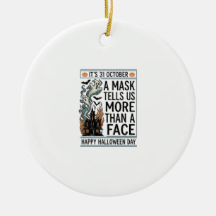 Vintage Halloween Mask Quote Vector Design_1 Ceramic Tree Decoration