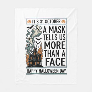 Vintage Halloween Mask Quote Vector Design_1 Fleece Blanket