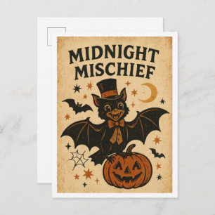 Vintage Halloween Midnight Mischief Postcard
