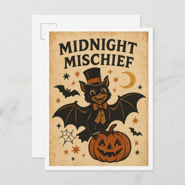 Vintage Halloween Midnight Mischief Postcard (Front/Back)