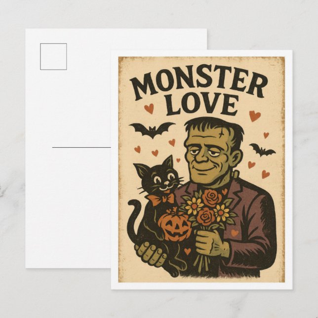 Vintage Halloween Monster Love Postcard (Front/Back)