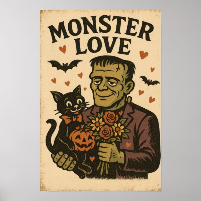 Vintage Halloween Monster Love Poster (Front)