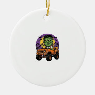 Vintage Halloween Monster Truck Pumpkin Shirt_1 Ceramic Tree Decoration