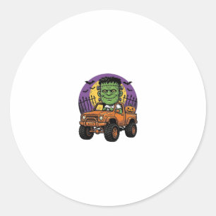Vintage Halloween Monster Truck Pumpkin Shirt_1 Classic Round Sticker