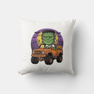 Vintage Halloween Monster Truck Pumpkin Shirt_1 Cushion