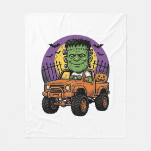 Vintage Halloween Monster Truck Pumpkin Shirt_1 Fleece Blanket