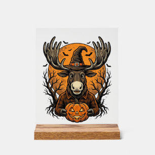 Vintage Halloween Moose Pumpkin Witch Hat Shirt_1 Acrylic Sign