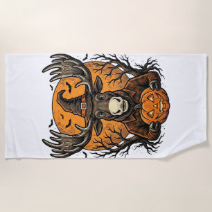 Vintage Halloween Moose Pumpkin Witch Hat Shirt_1 Beach Towel