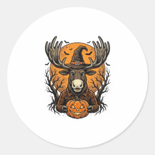 Vintage Halloween Moose Pumpkin Witch Hat Shirt_1 Classic Round Sticker