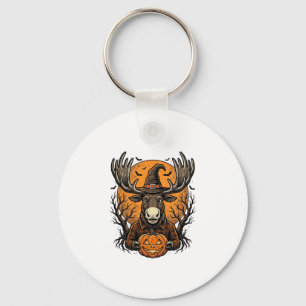 Vintage Halloween Moose Pumpkin Witch Hat Shirt_1 Key Ring