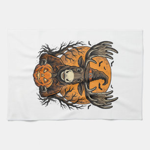 Vintage Halloween Moose Pumpkin Witch Hat Shirt_1 Tea Towel
