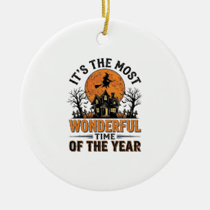 Vintage Halloween Most Wonderful Time Shirt Design Ceramic Tree Decoration