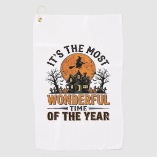 Vintage Halloween Most Wonderful Time Shirt Design Golf Towel