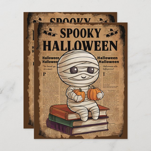 Vintage Halloween Newspaper Scrapbook Paper  (Front/Back)
