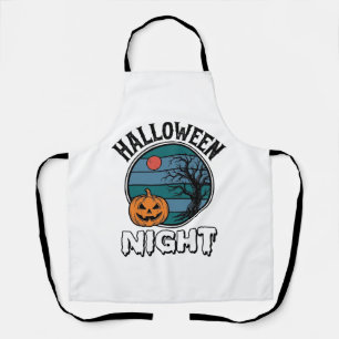 Vintage Halloween Night Pumpkin Tree Shirt Design_ Apron