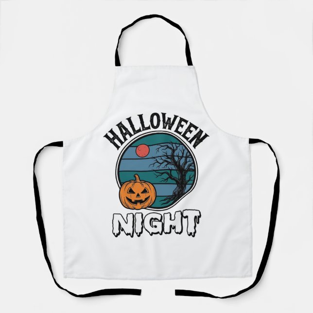 Vintage Halloween Night Pumpkin Tree Shirt Design_ Apron (Front)