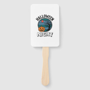 Vintage Halloween Night Pumpkin Tree Shirt Design_ Hand Fan