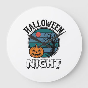 Vintage Halloween Night Pumpkin Tree Shirt Design_ Large Clock