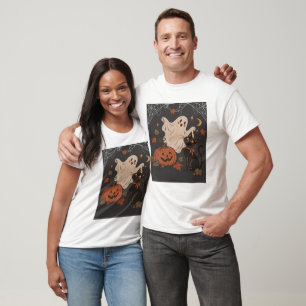Vintage Halloween Night with Pumpkin and Ghost T-Shirt