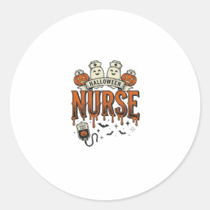 Vintage Halloween Nurse Ghost Pumpkin Design_1 Classic Round Sticker